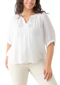 Plus Puff Sleeve Slub Peasant Top