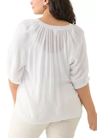 Plus Puff Sleeve Slub Peasant Top