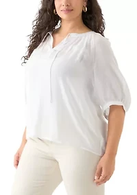 Plus Puff Sleeve Slub Peasant Top