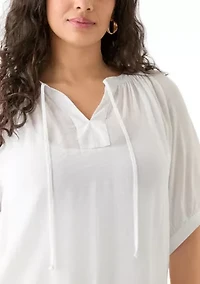 Plus Puff Sleeve Slub Peasant Top