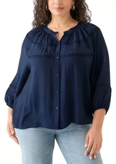 Plus 3/4 Sleeve Slub Blouse