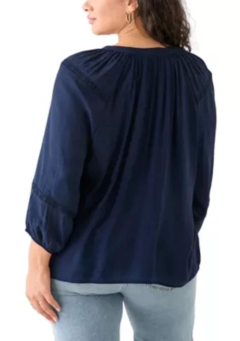 Plus 3/4 Sleeve Slub Blouse