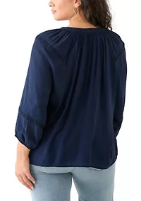 Plus 3/4 Sleeve Slub Blouse