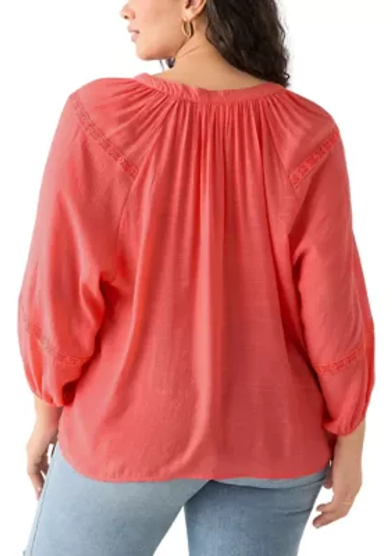 Plus 3/4 Sleeve Slub Blouse