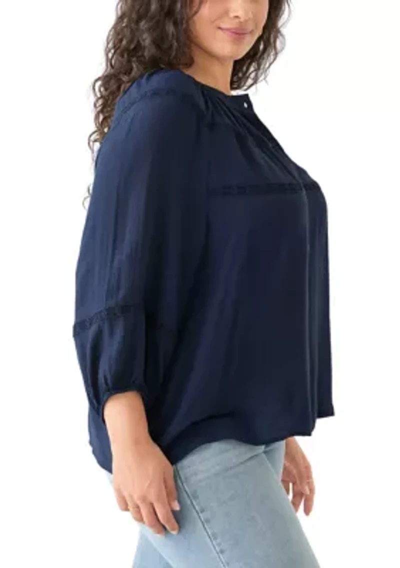 Plus 3/4 Sleeve Slub Blouse