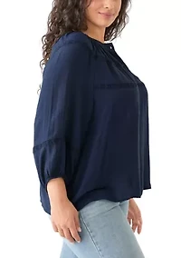 Plus 3/4 Sleeve Slub Blouse