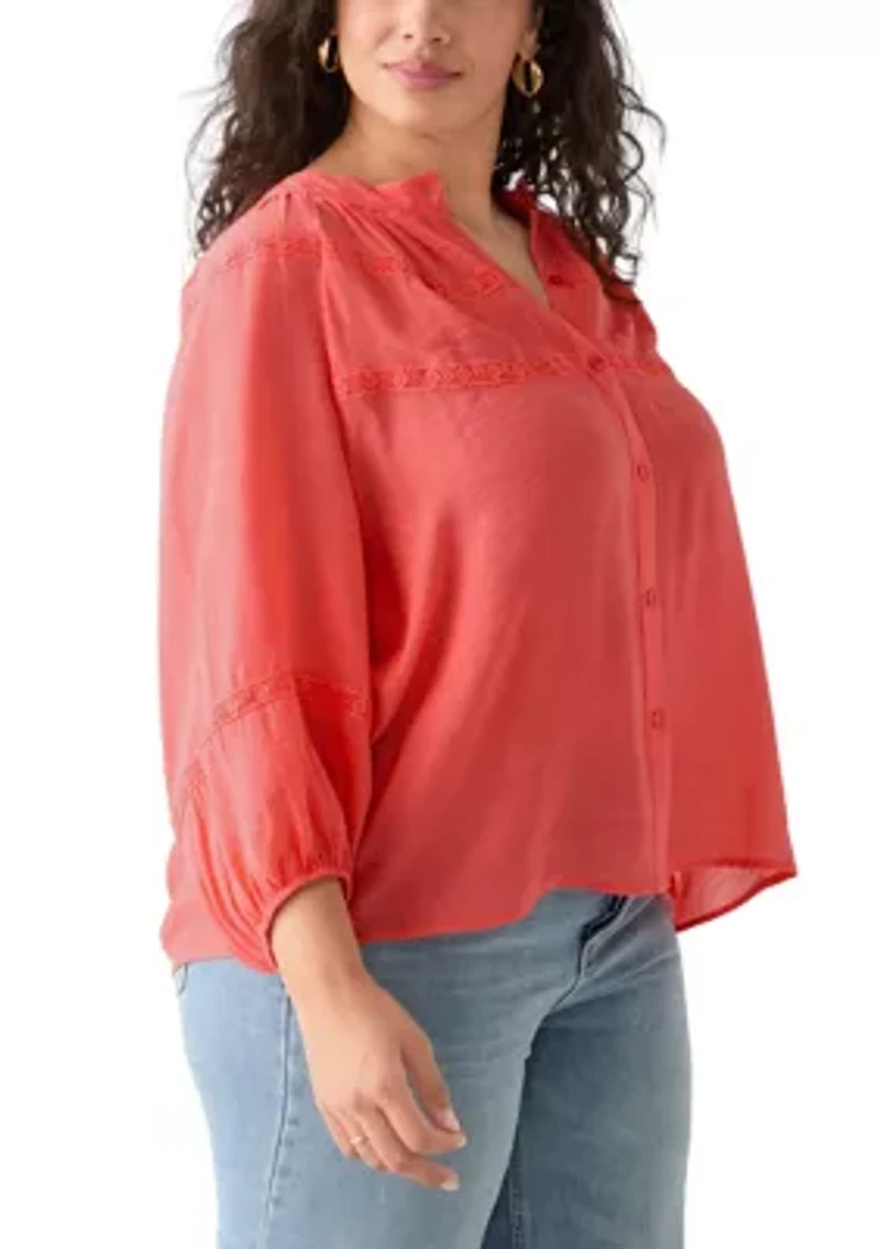 Plus 3/4 Sleeve Slub Blouse