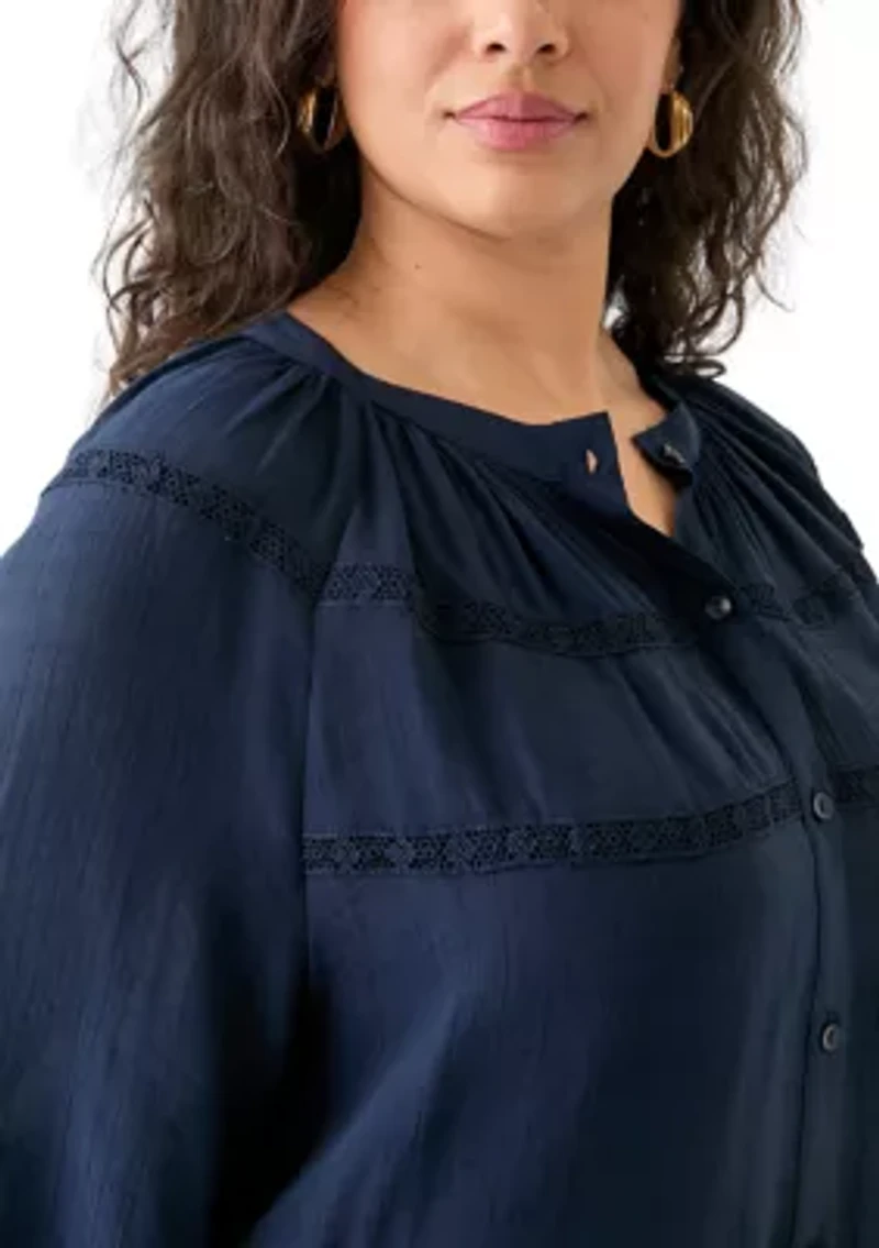 Plus 3/4 Sleeve Slub Blouse