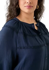 Plus 3/4 Sleeve Slub Blouse