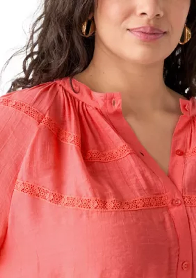 Plus 3/4 Sleeve Slub Blouse