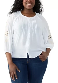 Plus Slub Embroidered Top