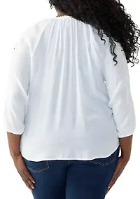 Plus Slub Embroidered Top