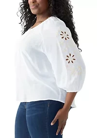 Plus Slub Embroidered Top