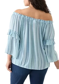 Plus Bell Sleeve Printed Off the Shoulder Top