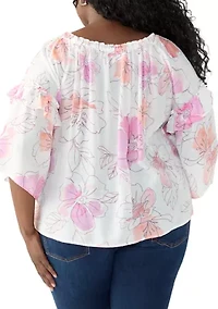 Plus Bell Sleeve Printed Off the Shoulder Top