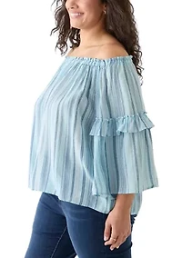 Plus Bell Sleeve Printed Off the Shoulder Top