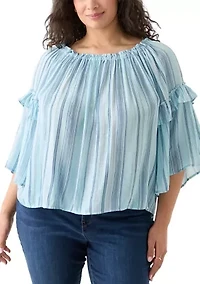 Plus Bell Sleeve Printed Off the Shoulder Top