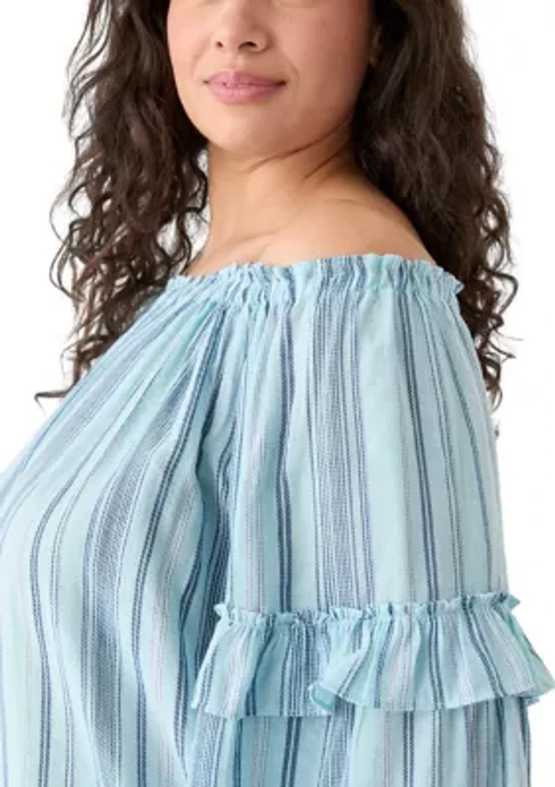 Plus Bell Sleeve Printed Off the Shoulder Top