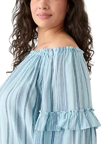 Plus Bell Sleeve Printed Off the Shoulder Top
