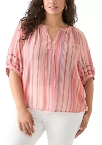 Plus Elbow Puff Sleeve Printed Blouse
