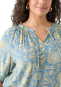 Plus Puff Sleeve Printed Peasant Blouse