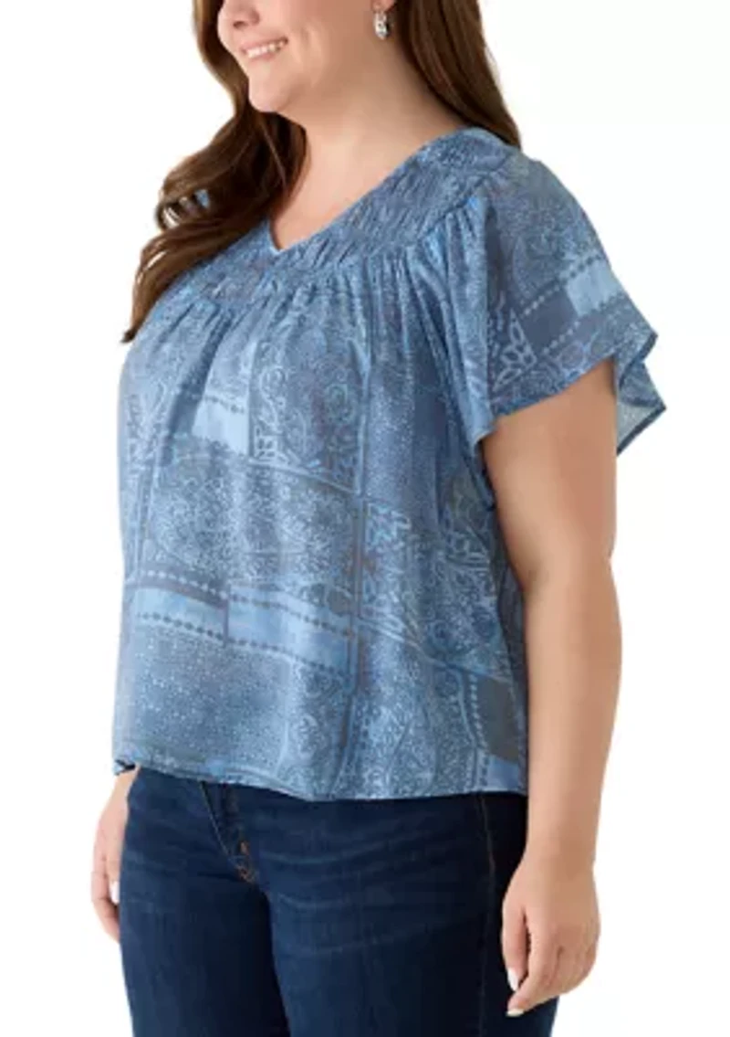 Plus Slub Knit V-Neck Top