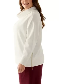 Plus Cowl Neck Sweater with Zippers
