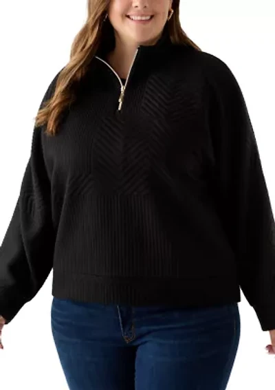 Plus Long Sleeve Textured Quarter Zip Pullover