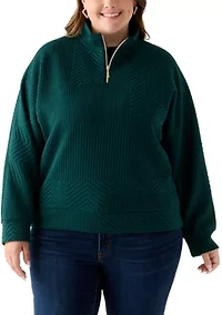 Plus Long Sleeve Textured Quarter Zip Pullover