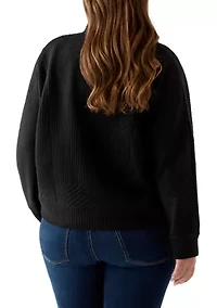 Plus Long Sleeve Textured Quarter Zip Pullover