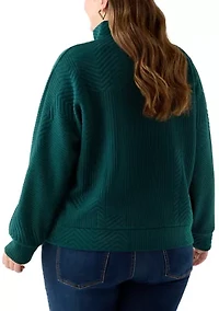 Plus Long Sleeve Textured Quarter Zip Pullover