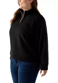 Plus Long Sleeve Textured Quarter Zip Pullover