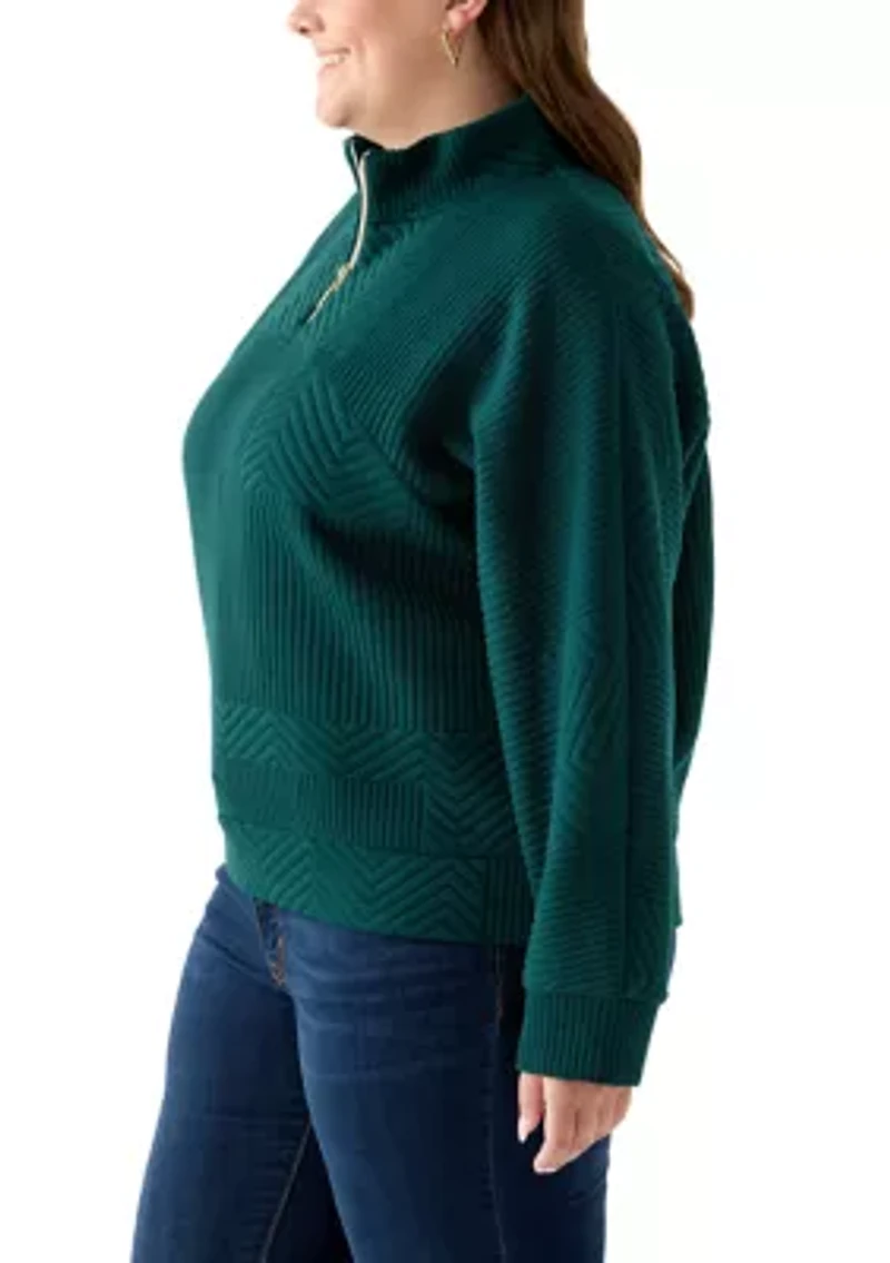 Plus Long Sleeve Textured Quarter Zip Pullover