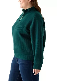 Plus Long Sleeve Textured Quarter Zip Pullover