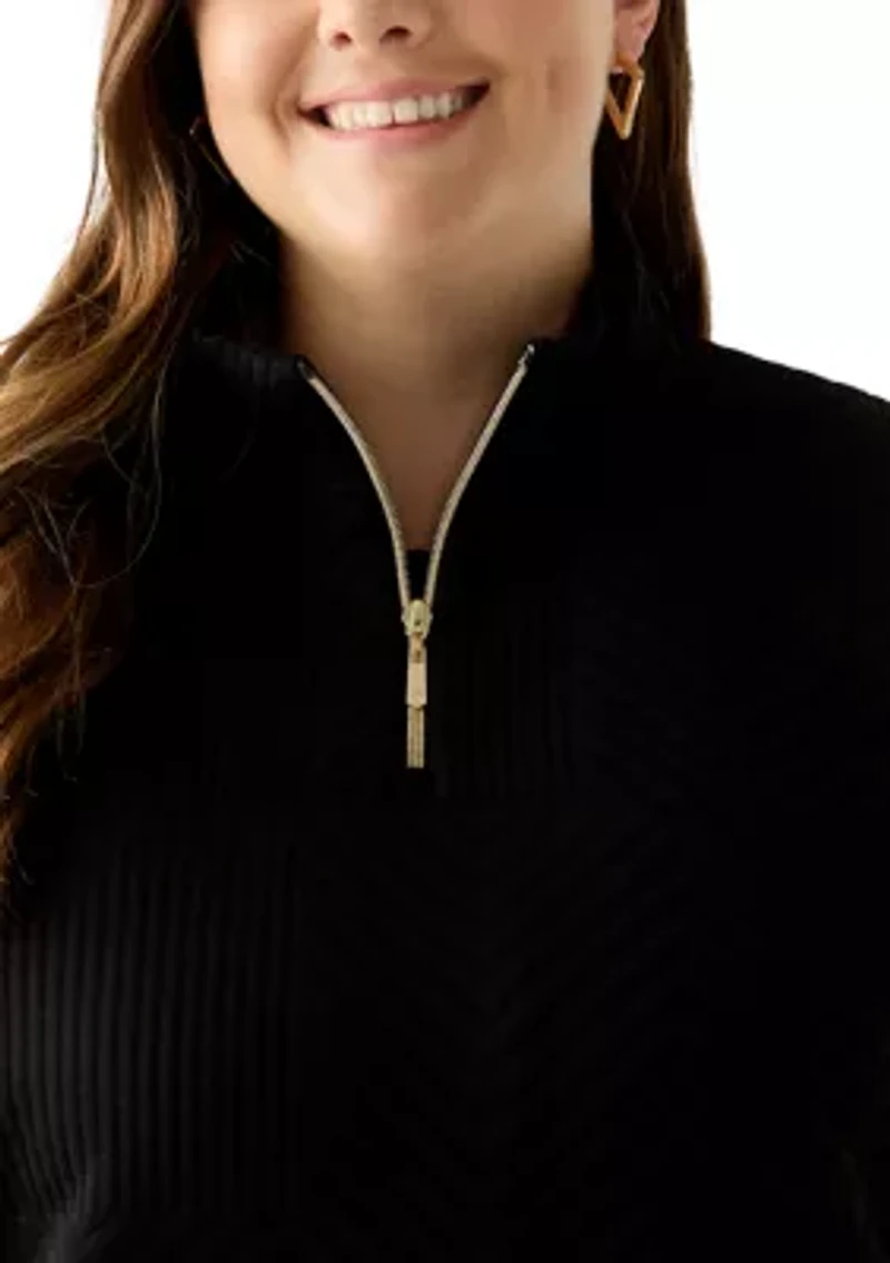 Plus Long Sleeve Textured Quarter Zip Pullover