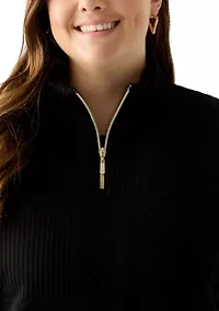 Plus Long Sleeve Textured Quarter Zip Pullover