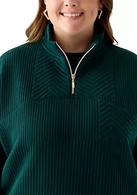 Plus Long Sleeve Textured Quarter Zip Pullover