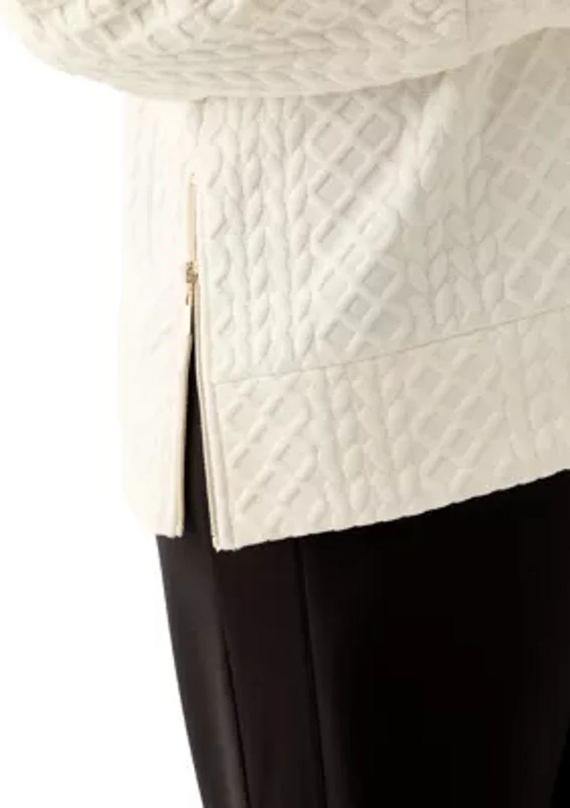 Plus Long Sleeve Textured Crew Sweater with Side Zips