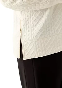 Plus Long Sleeve Textured Crew Sweater with Side Zips