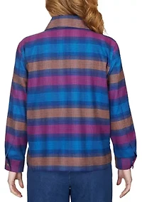 Petite Short Plaid Flannel Button Front Jacket