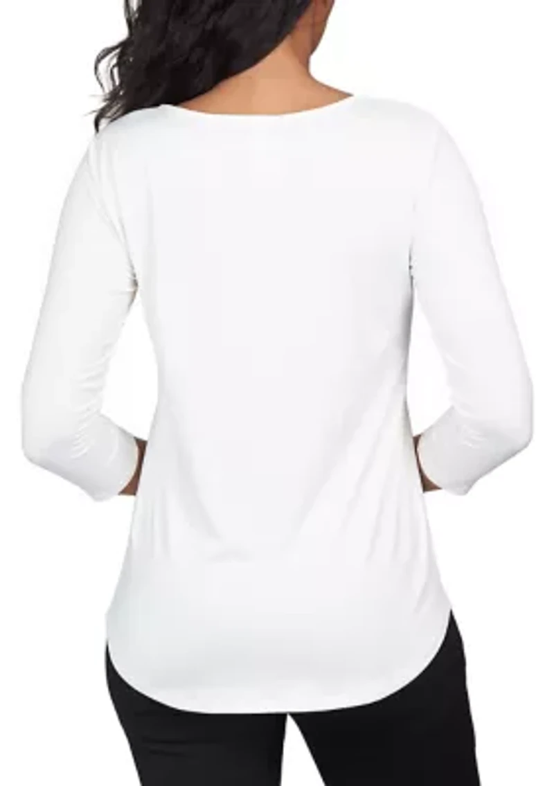 Petite Criss Cross Neckline Solid Jersey Top