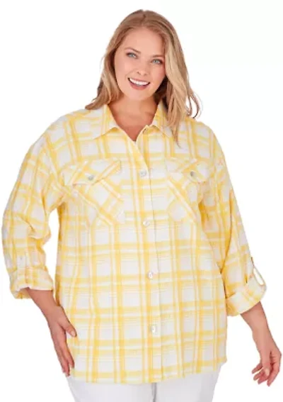 Plus Plaid Crepe Shacket