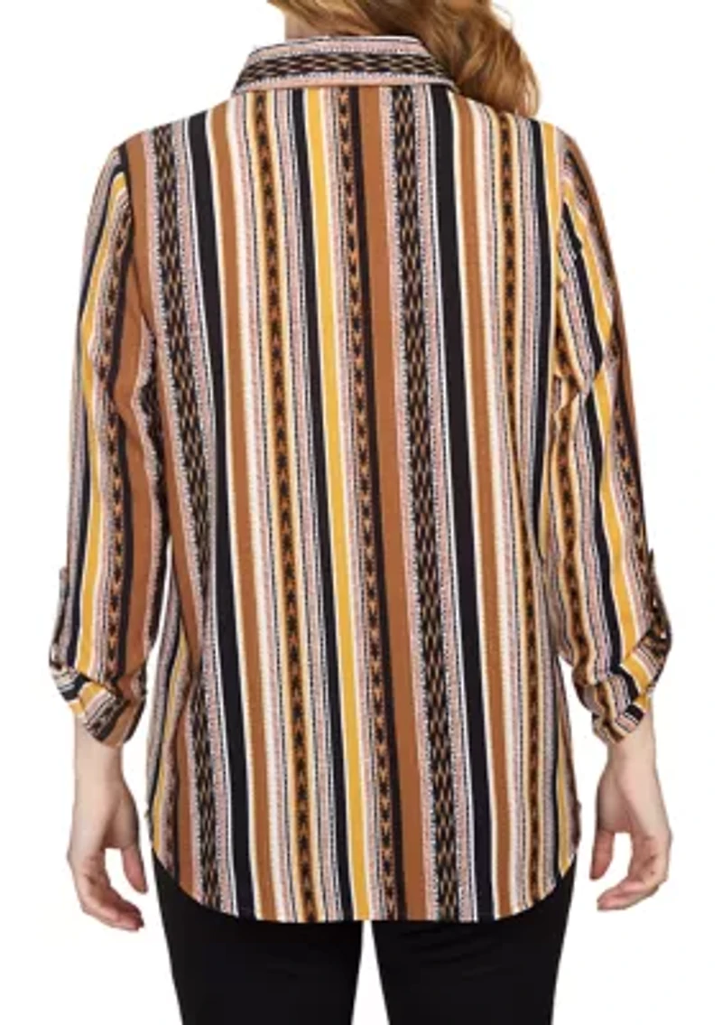 Women's Split Button Mixed Stripe Top