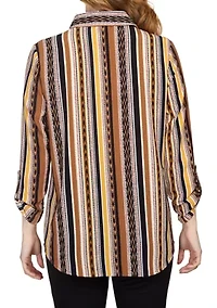 Women's Split Button Mixed Stripe Top