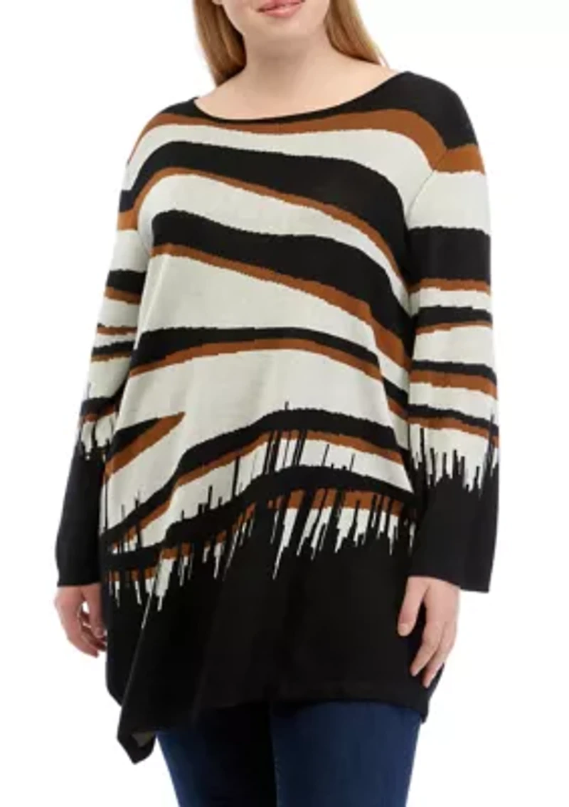 Plus Asymmetrical Zebra Print Pullover Sweater