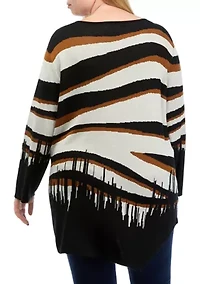 Plus Asymmetrical Zebra Print Pullover Sweater