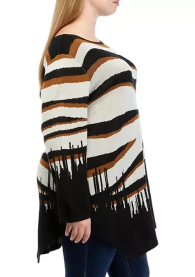 Plus Asymmetrical Zebra Print Pullover Sweater