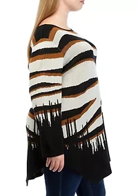 Plus Asymmetrical Zebra Print Pullover Sweater