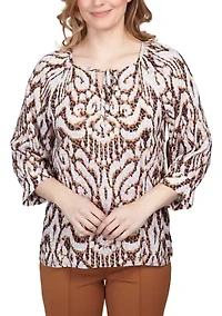 Petite Spot On Keyhole Neck Jaguar Print Top