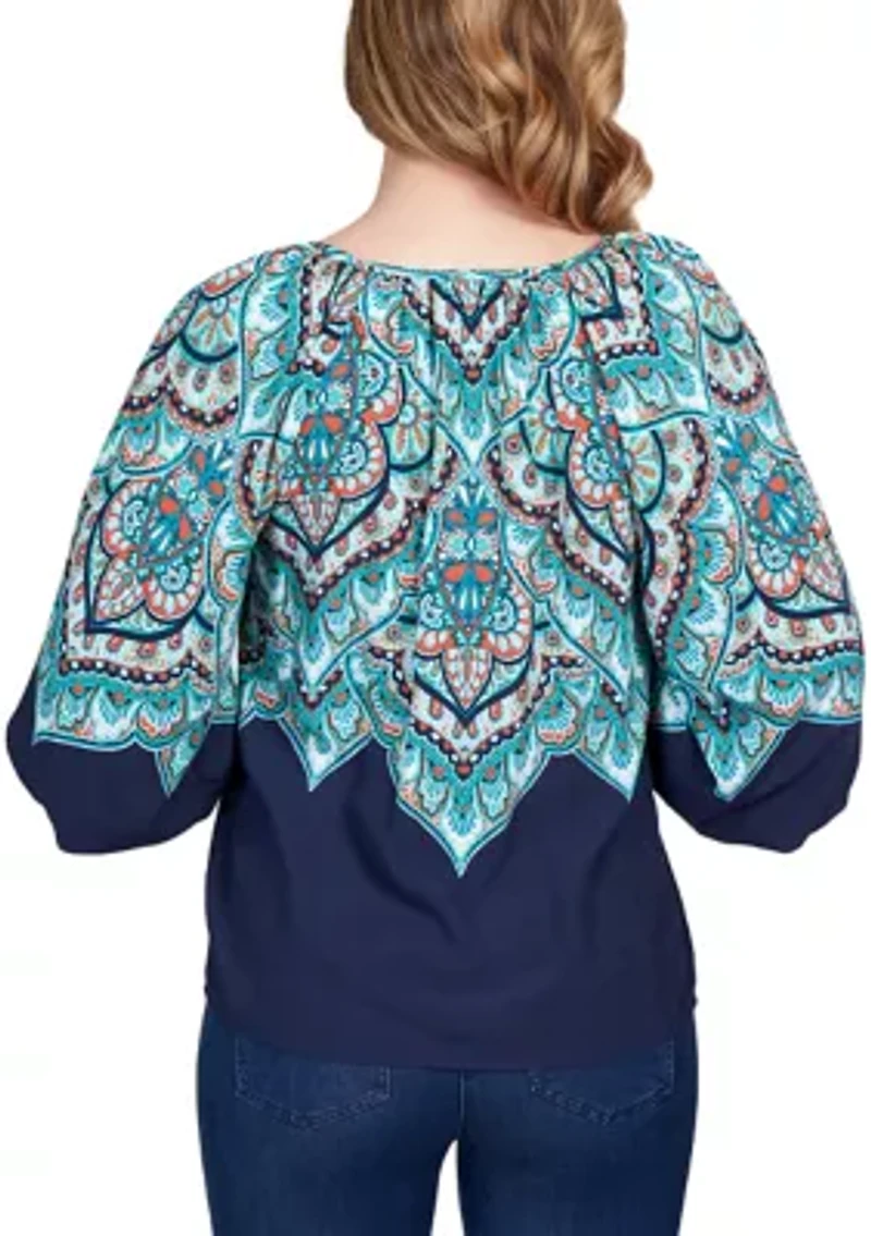 Plus Deco Medallion Flutter Sleeve Top